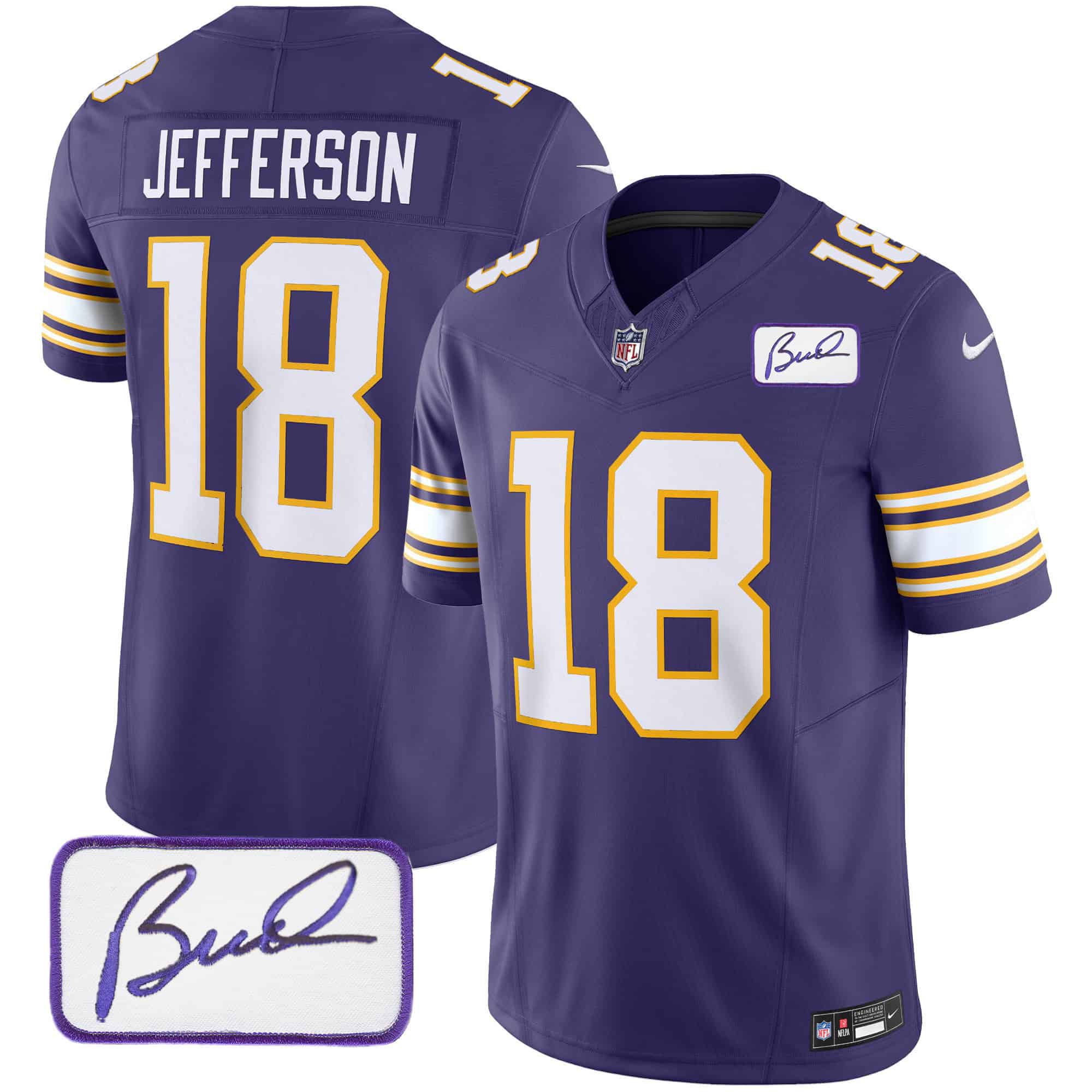 Men Minnesota Vikings #18 Jefferson Purple 2024 Nike Bud Grant Patch Classic Limited NFL Jersey style 1->indianapolis colts->NFL Jersey